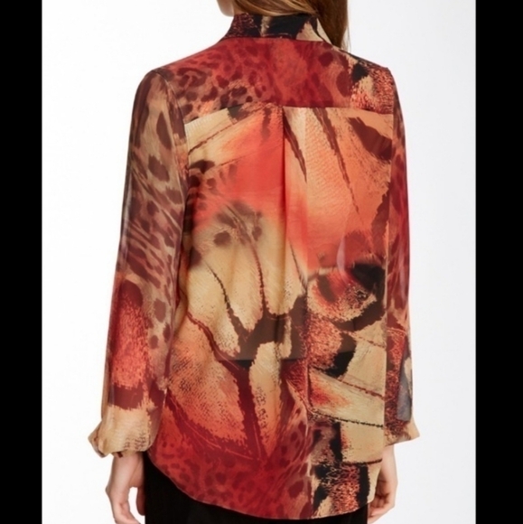 Da-Nang Silk Animal Print Blouse Orange S - Picture 2 of 9